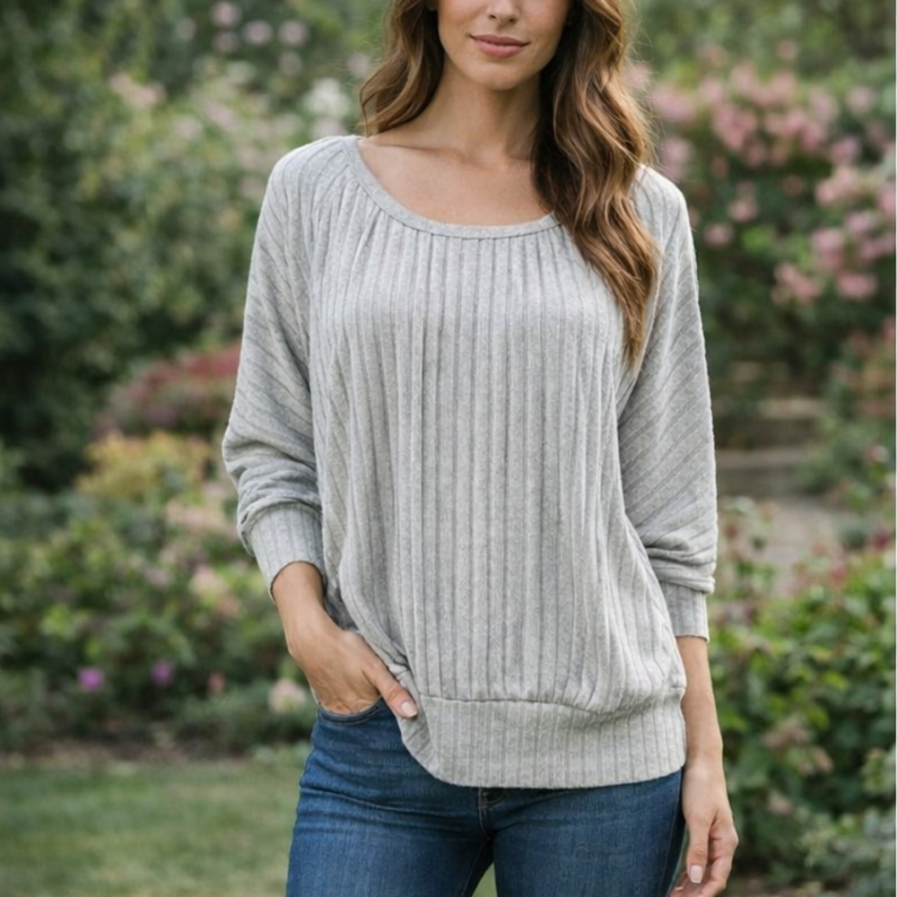 Nally & Millie Ribbed Knit Dolman Sleeve Top – Size L/XL NWT